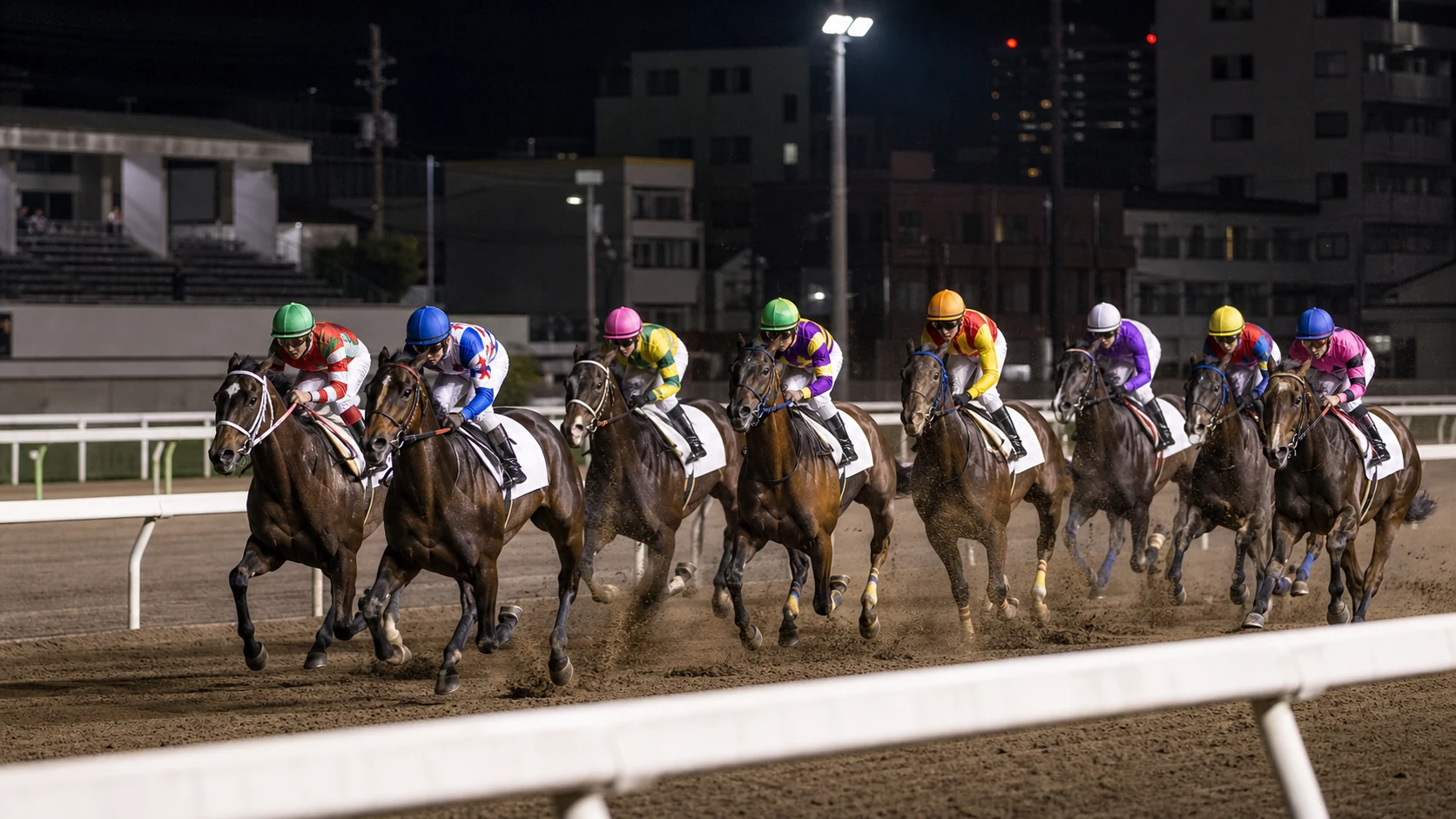 日本の地方競馬のナイターダート戦イメージ